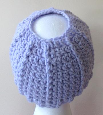 Crochet ribbed messy bun beanie hat for child